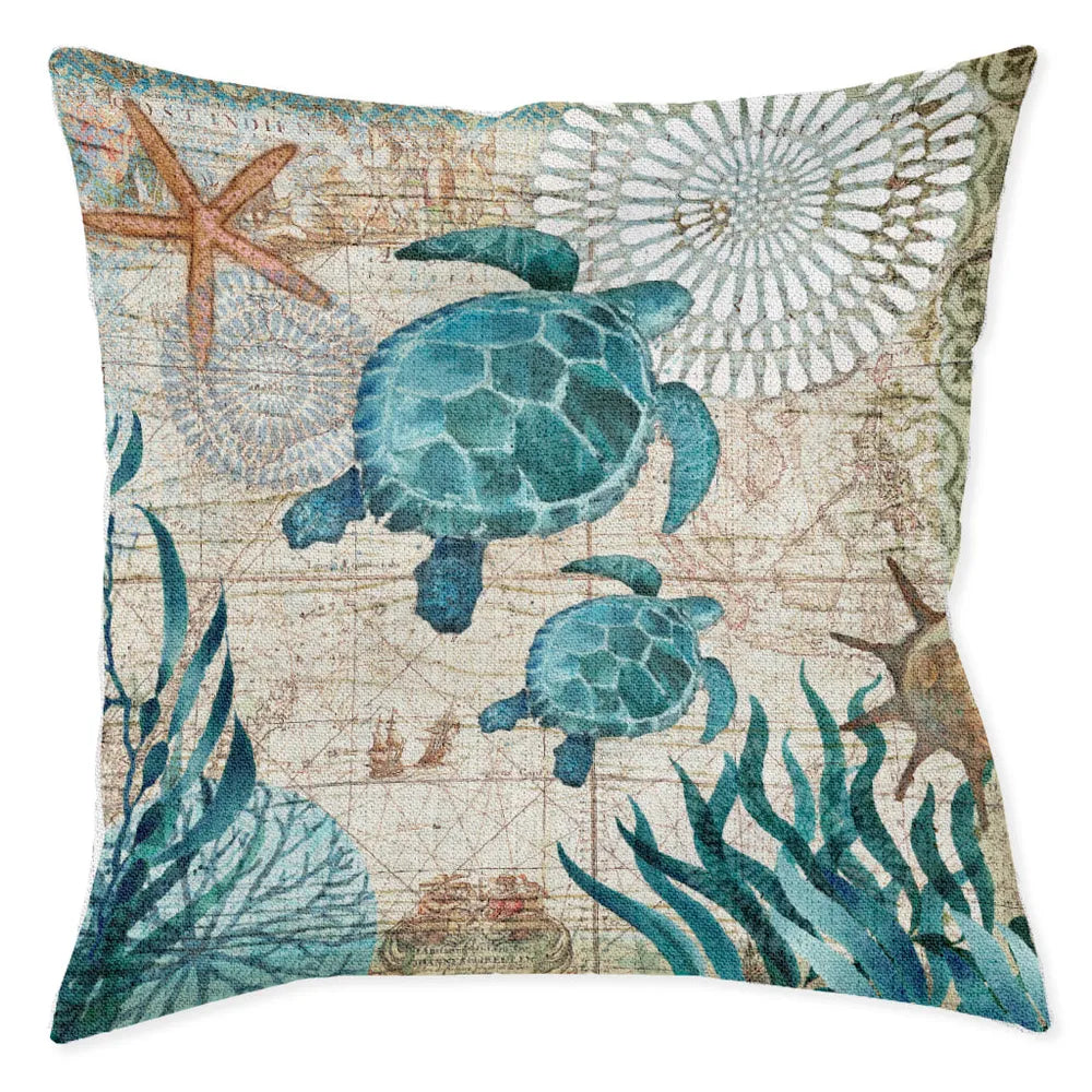 Happiest Sea Turtle Home Decor Handmade Throw Pillow Cover 16 X 16 -  Hibiscus Jazz
