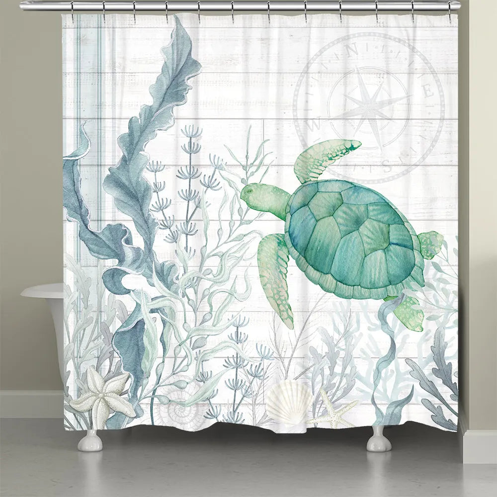 Laural Home Beach Therapy Turtle Shower Curtain 71x72 - 71 x 72