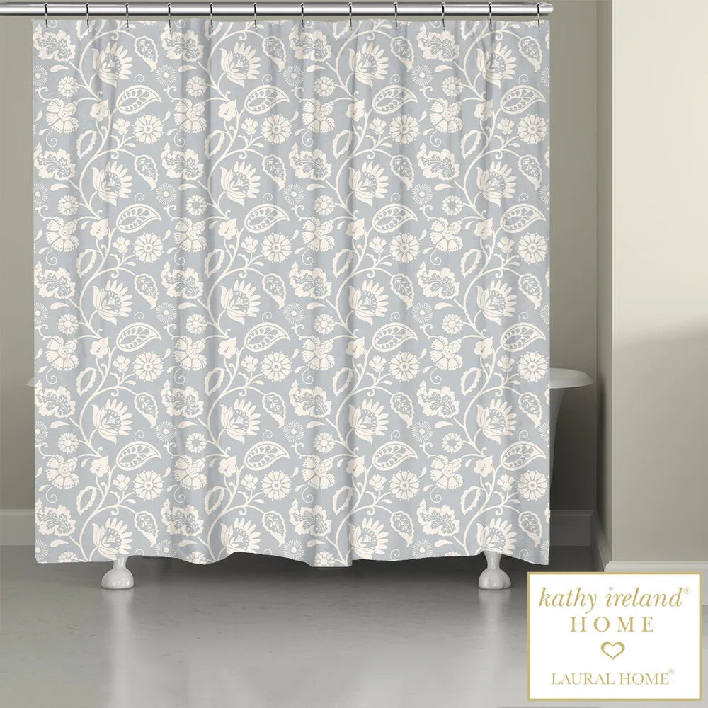 kathy ireland® HOME Bellini Floral Scroll Light Gray Shower Curtain