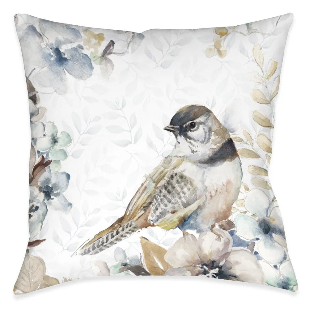 Wildflower Bird and Blooms Outdoor Decorative Pillow