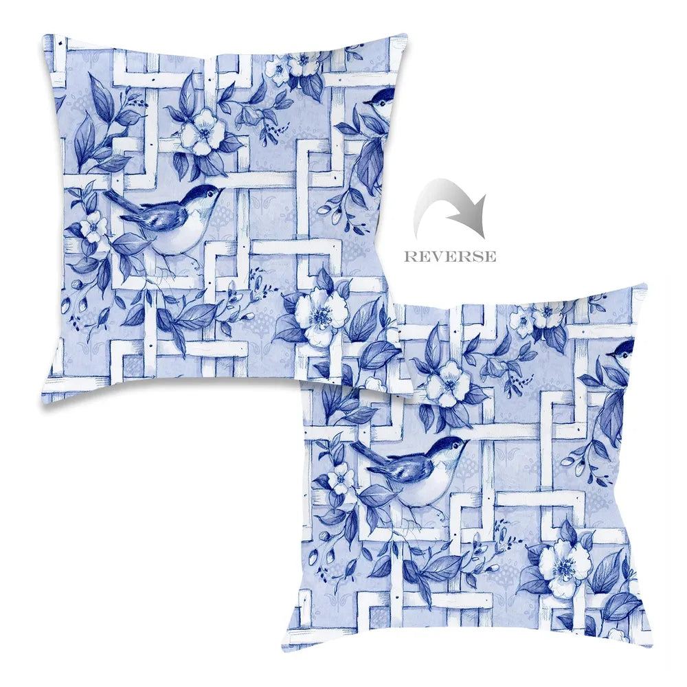 Bird and Lattice Outdoor Decorative Pillow