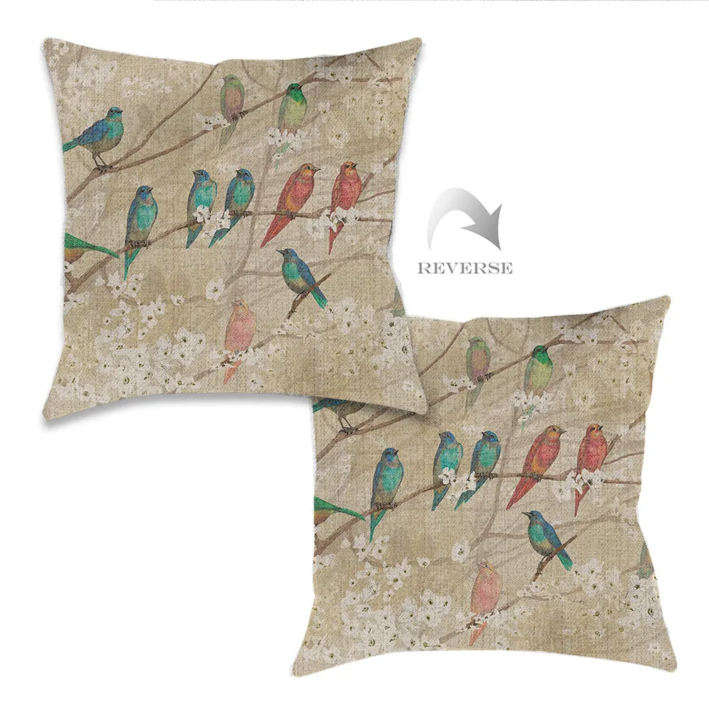 Birds and Blossoms Indoor Woven Decorative Pillow