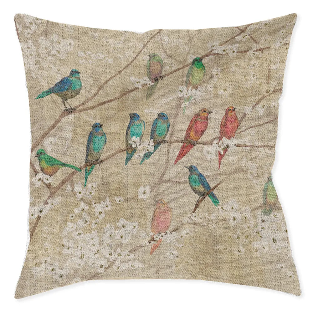 Birds and Blossoms Indoor Woven Decorative Pillow