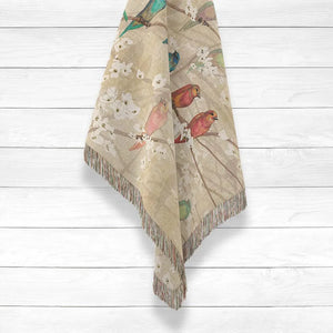 Birds and Blossoms Woven Throw Blanket