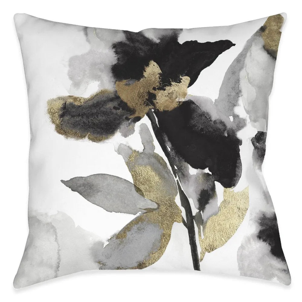 Black and Gold Petals Outdoor Decorative Pillow