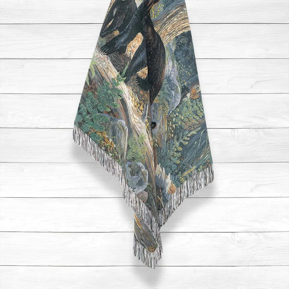 Black Bear Family Woven Throw Blanket