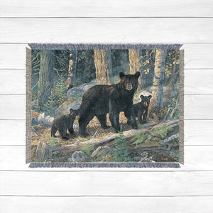 Black Bear Family Woven Throw Blanket
