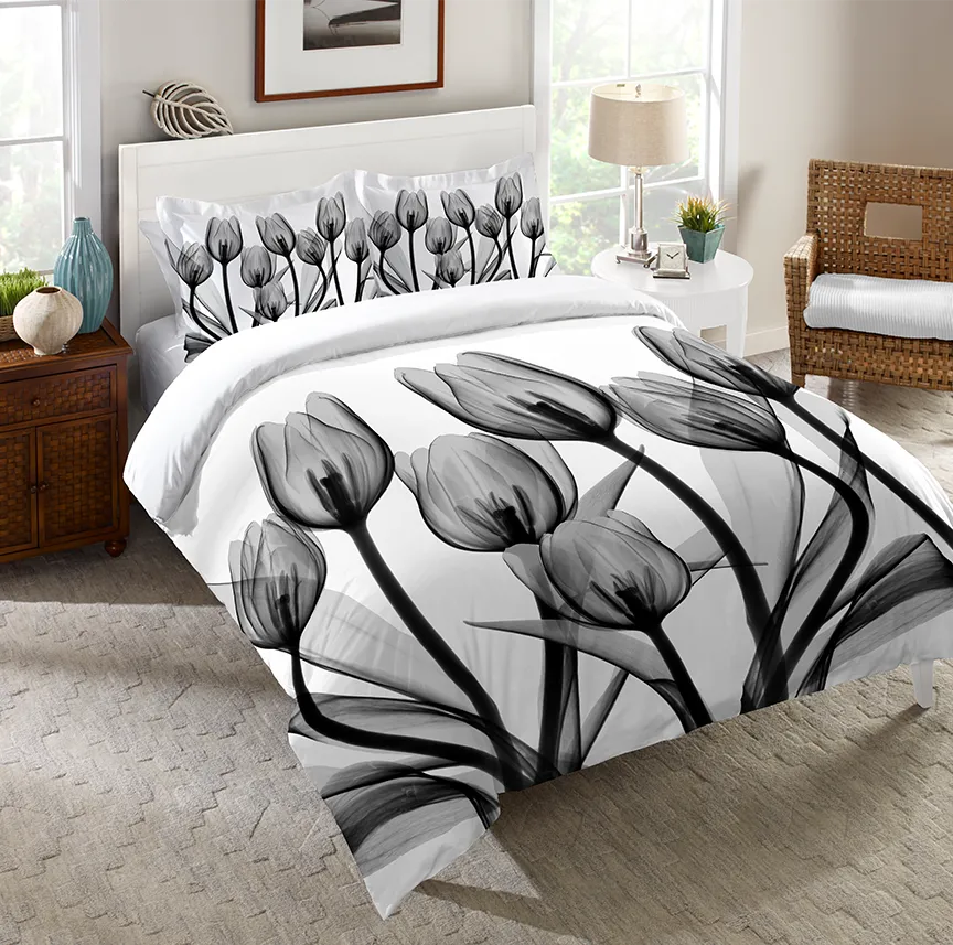 Monochromatic Black Tulips Comforter 