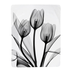 Monochromatic Black Tulips Sherpa Throw Blanket 