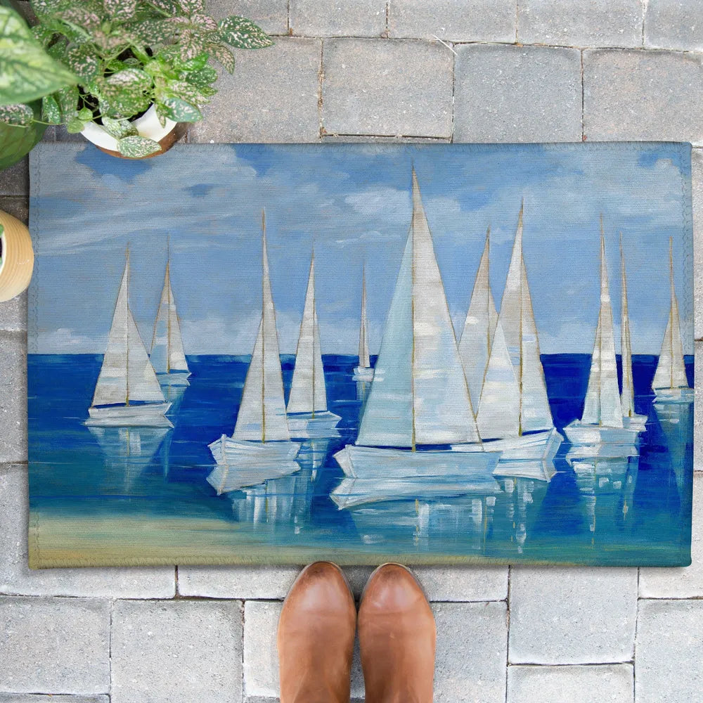 Blanco Beach Sailboats Outdoor Door Mat