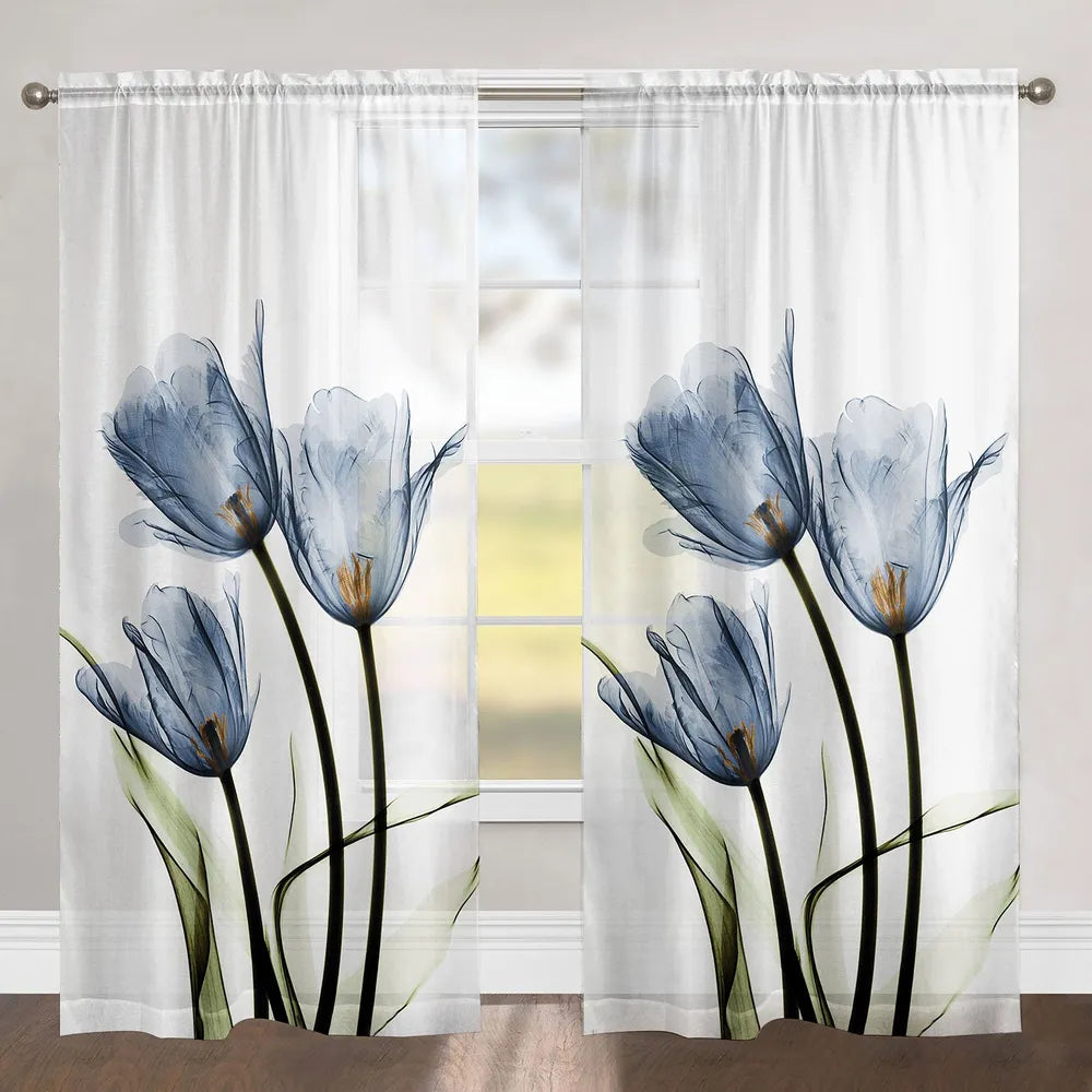 Blue Tulip Trio Sheer Window Panel