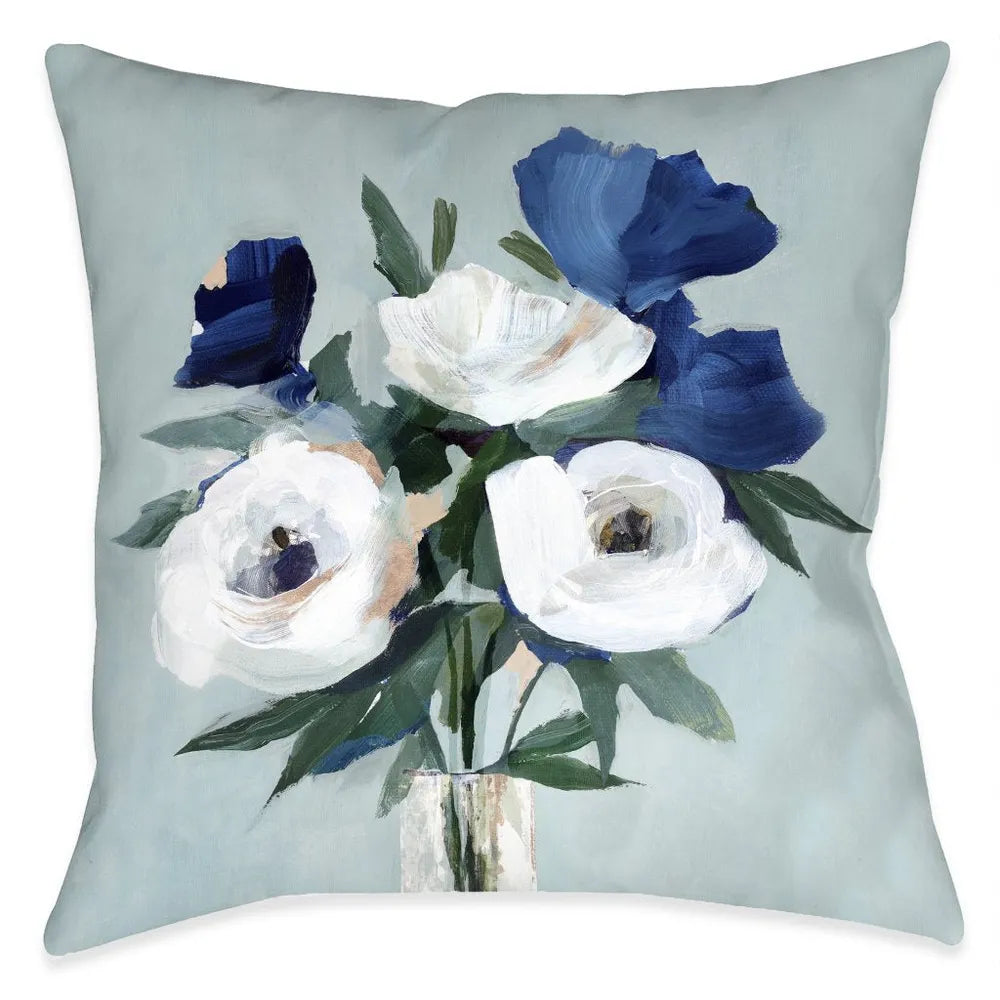 Blue and White Florals Outdoor Decorative Pillow