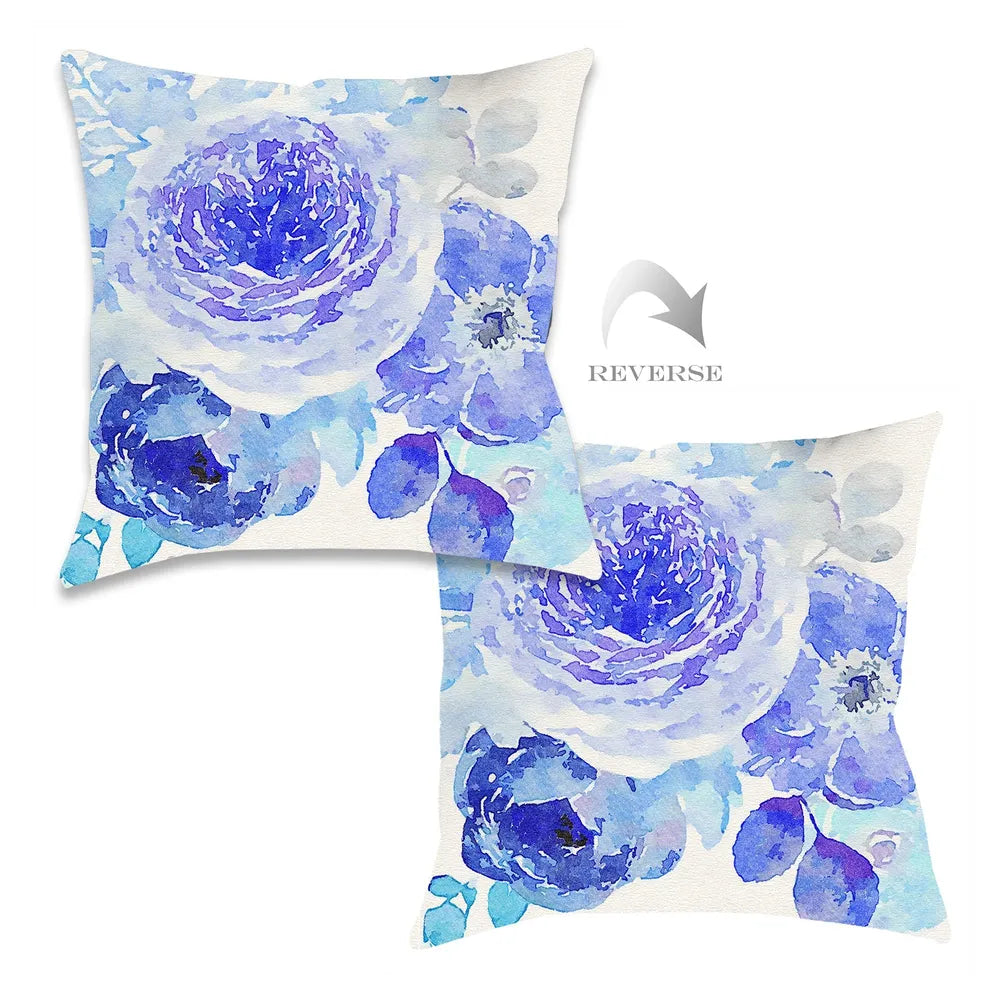 Blue Delft Bloom Outdoor Decorative Pillow