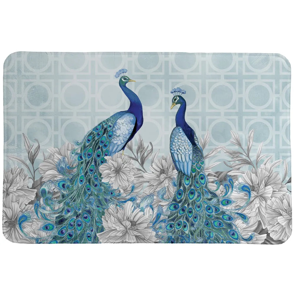 Blue Peacocks Memory Foam Rug