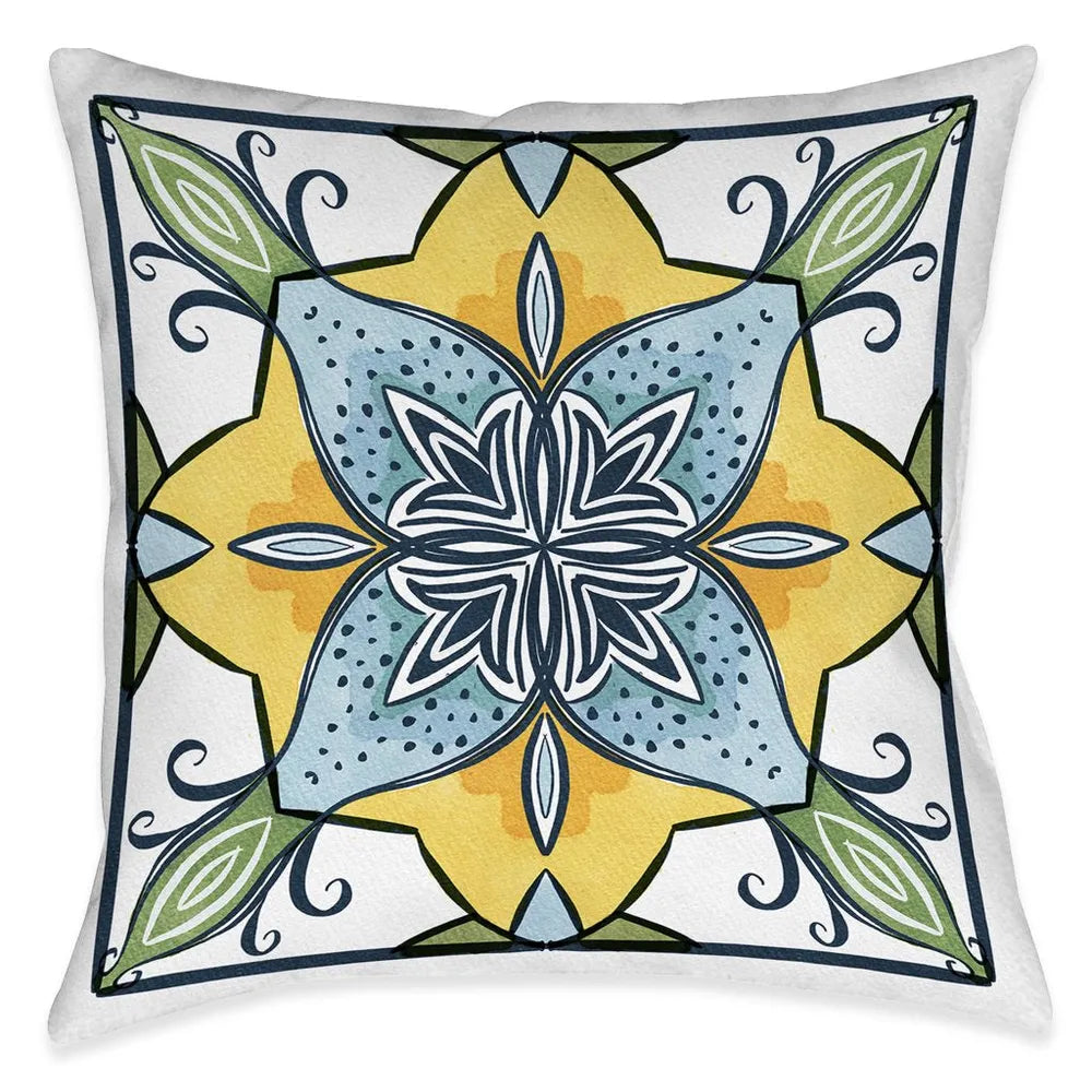 Blue Sunrise Medallion Burst Outdoor Decorative Pillow
