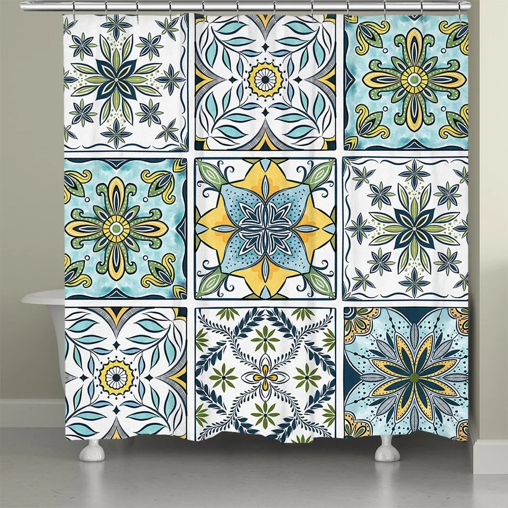 Blue Sunrise Medallion Shower Curtain