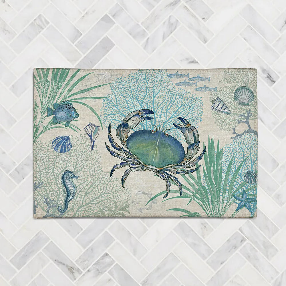Blue Crab Chenille Accent Rug