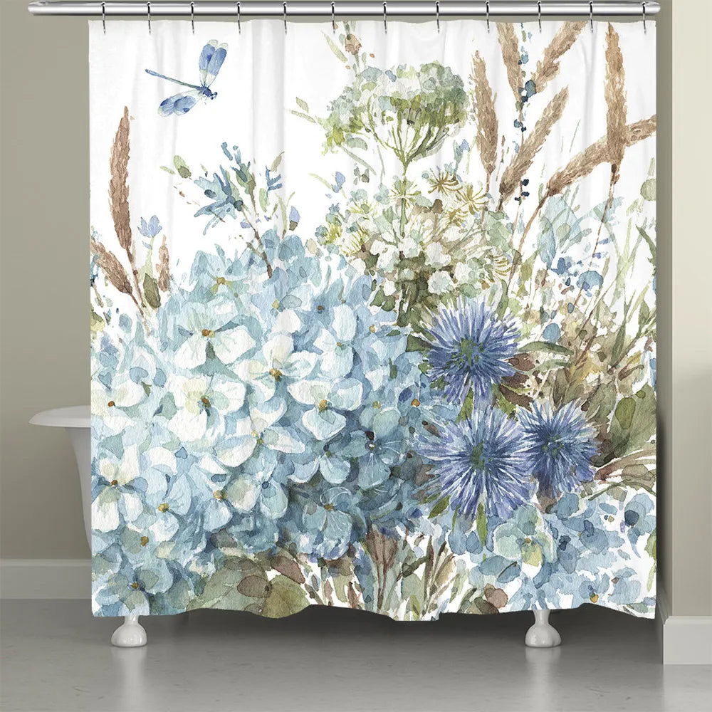 Bohemian Blue Wild Flower Shower Curtain