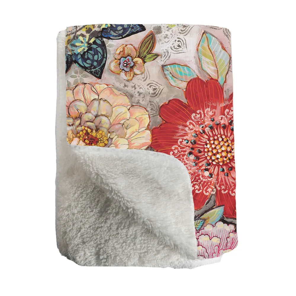 Boho Bouquet Sherpa Throw Blanket 