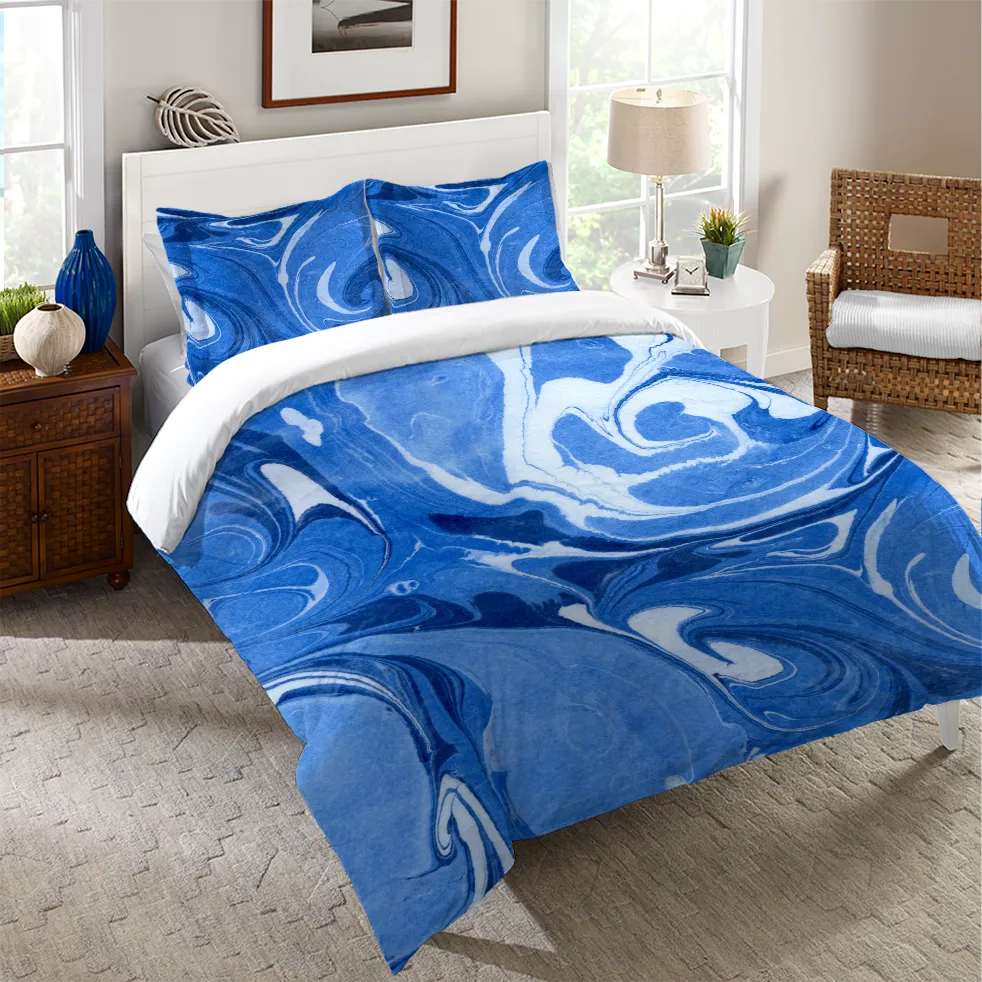Ocean Blue Marble Duvet Cover