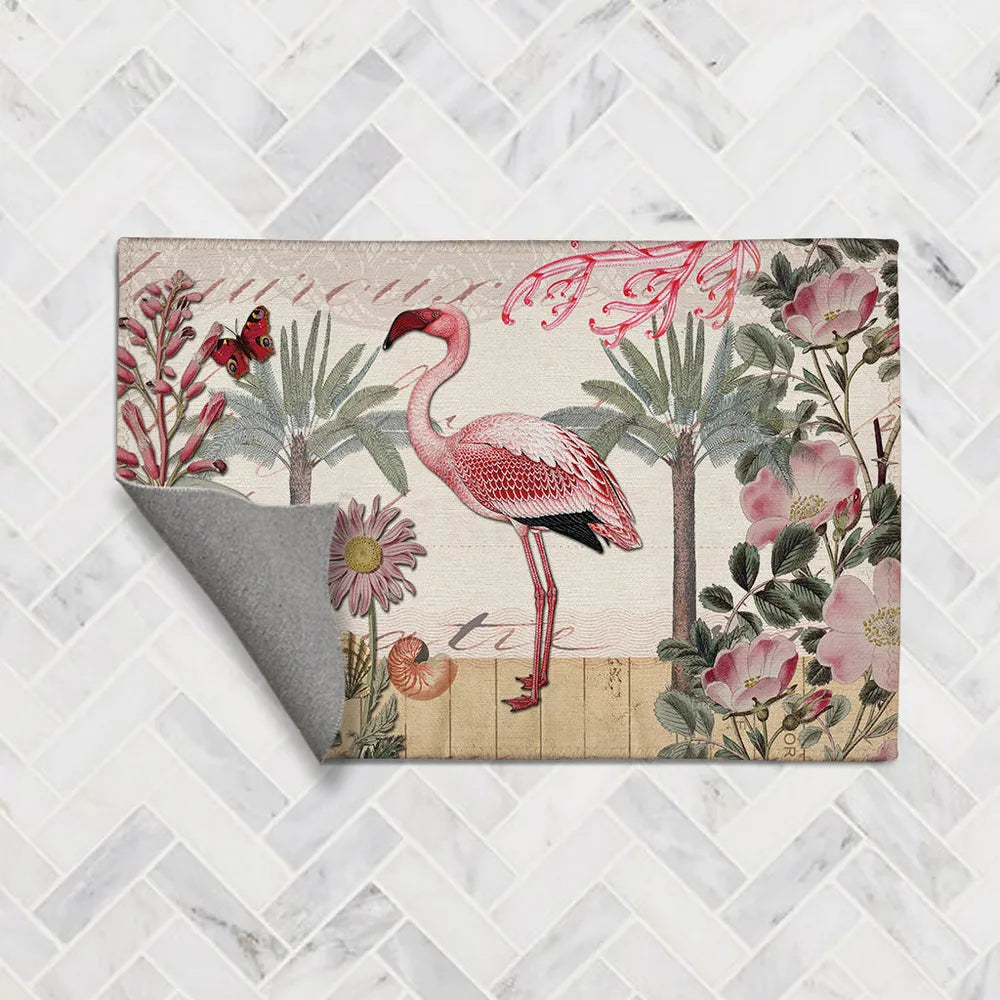 Botanical Flamingo Chenille Accent Rug - Laural Home