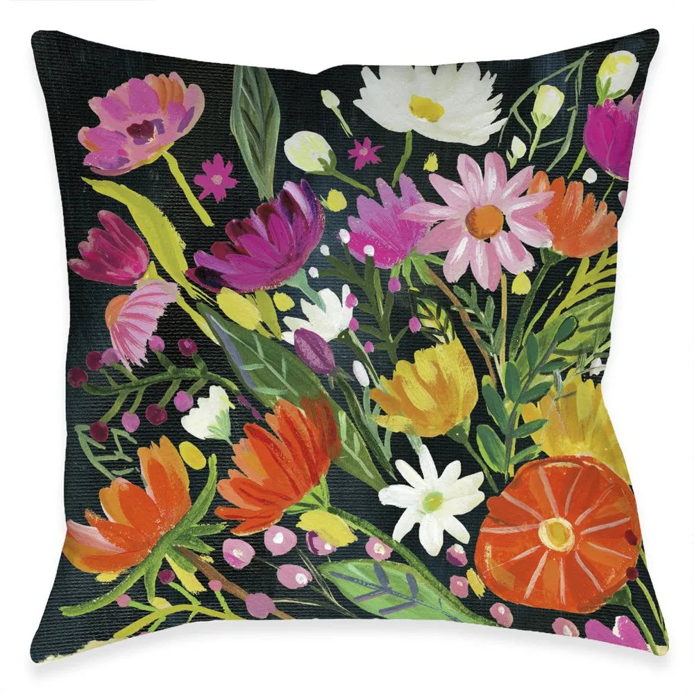 Bright Blossoming Black Florals Indoor Decorative Pillow