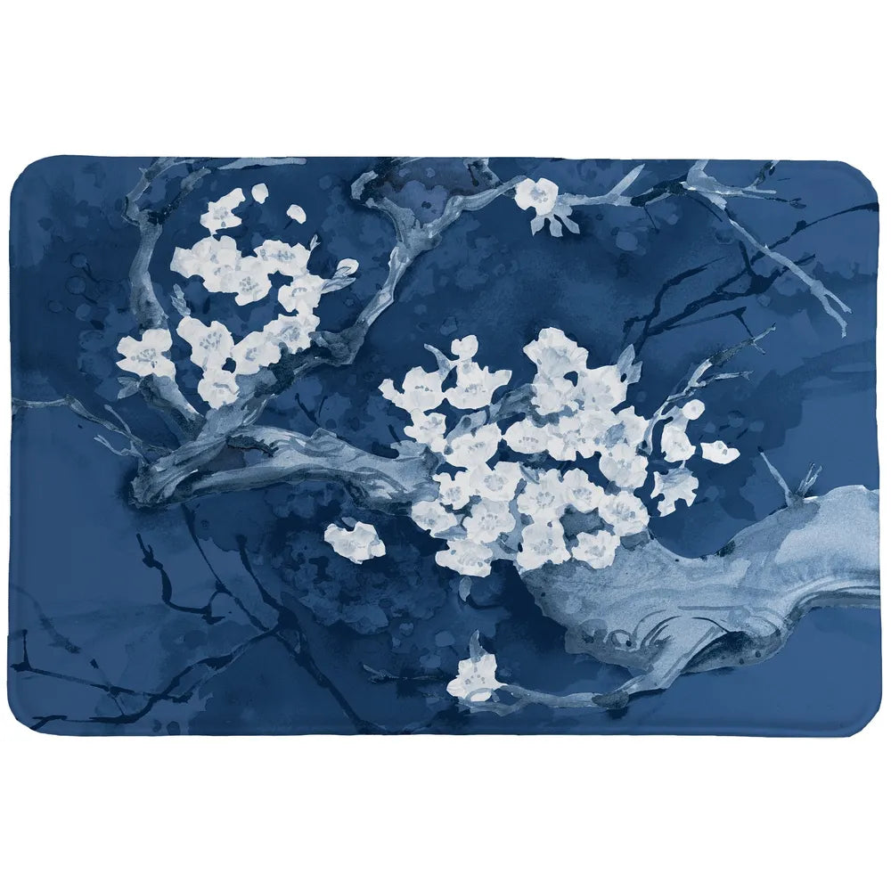 Brilliant Blue Cherry Blossoms Memory Foam Rug