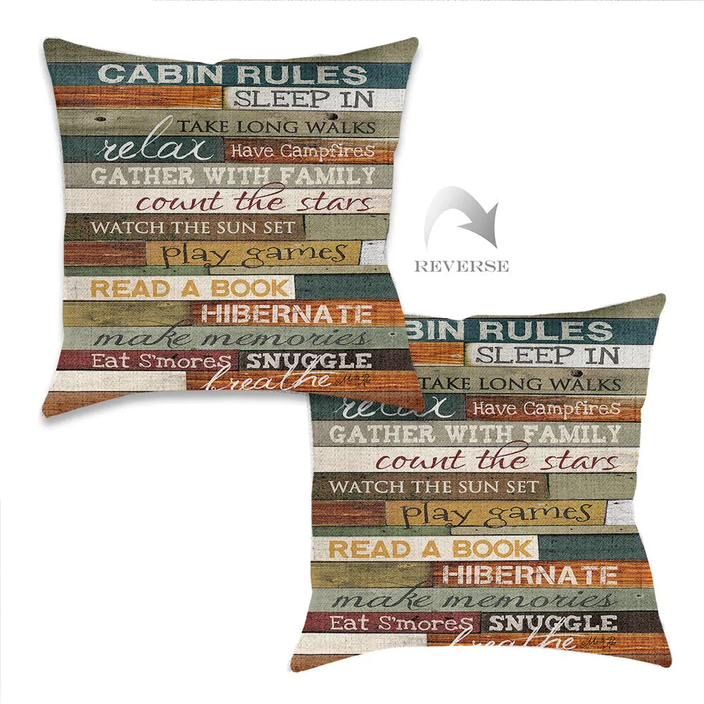 Cabin Rules Indoor Woven Decorative Pillow