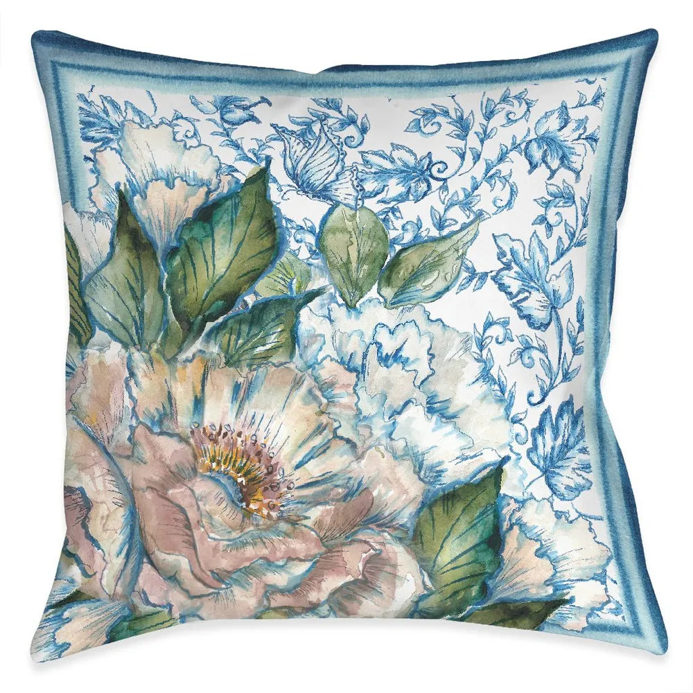 Chinoiserie Blooming Flowers Outdoor Decorative Pillow