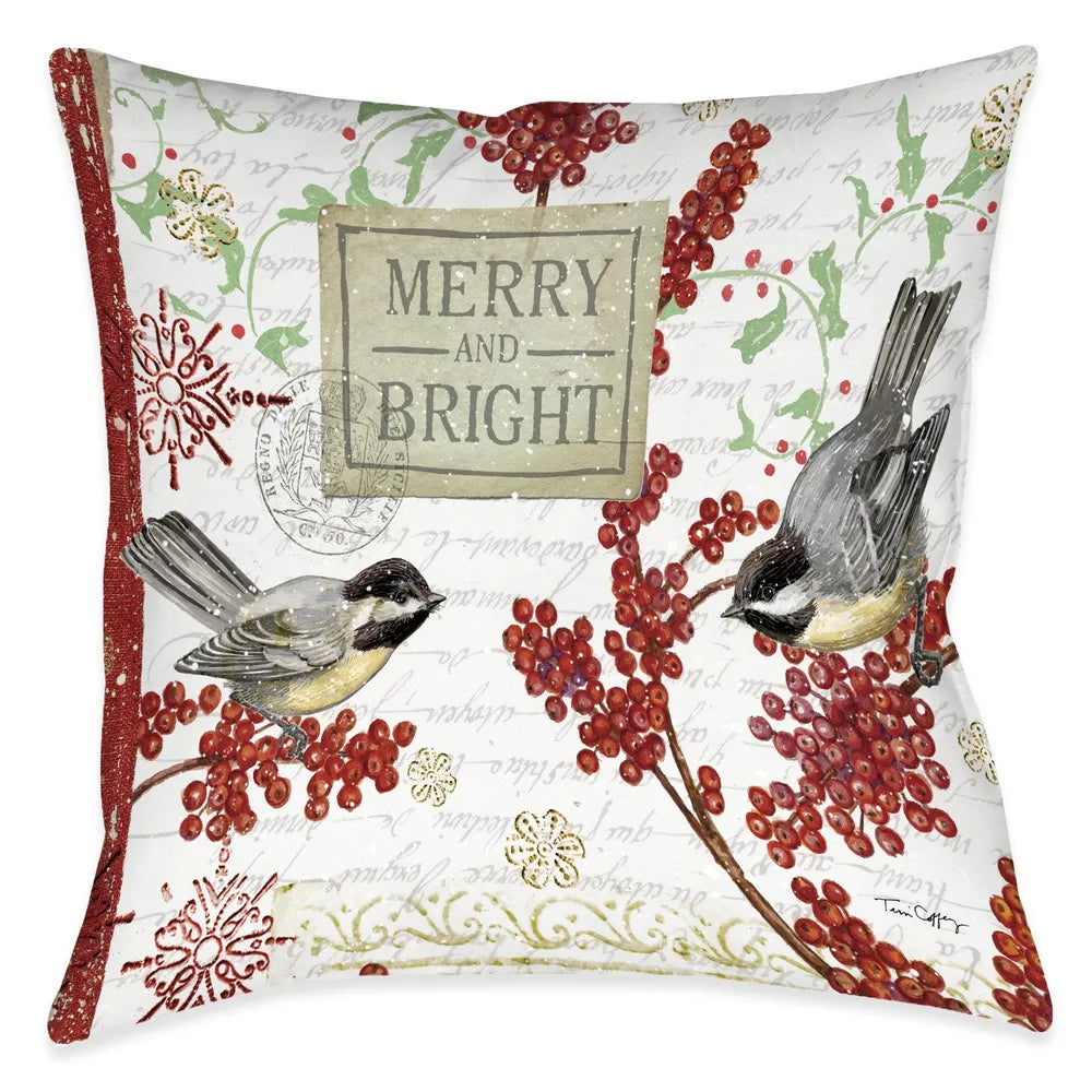 Christmas Birds Merry and Bright Indoor Decorative Pillow