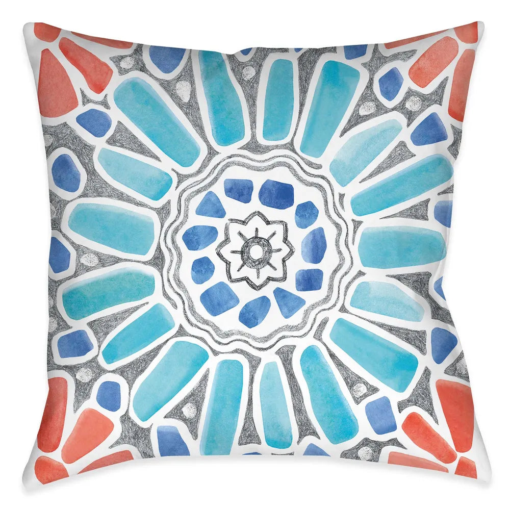 The "Coastal Mosaic II Indoor Decorative Pillow" features a modern must-have mosaic design. The eclectic balance of coral, aqua and grey colors exposes its artistic rendering giving it a unique flare inspired by traditional mosaic tile designs.  