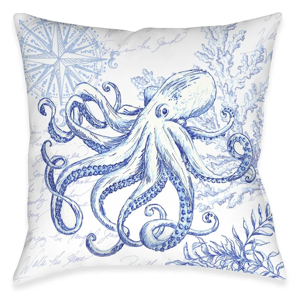 Coastal Sketch Octopus Outdoor Decorative Pillow