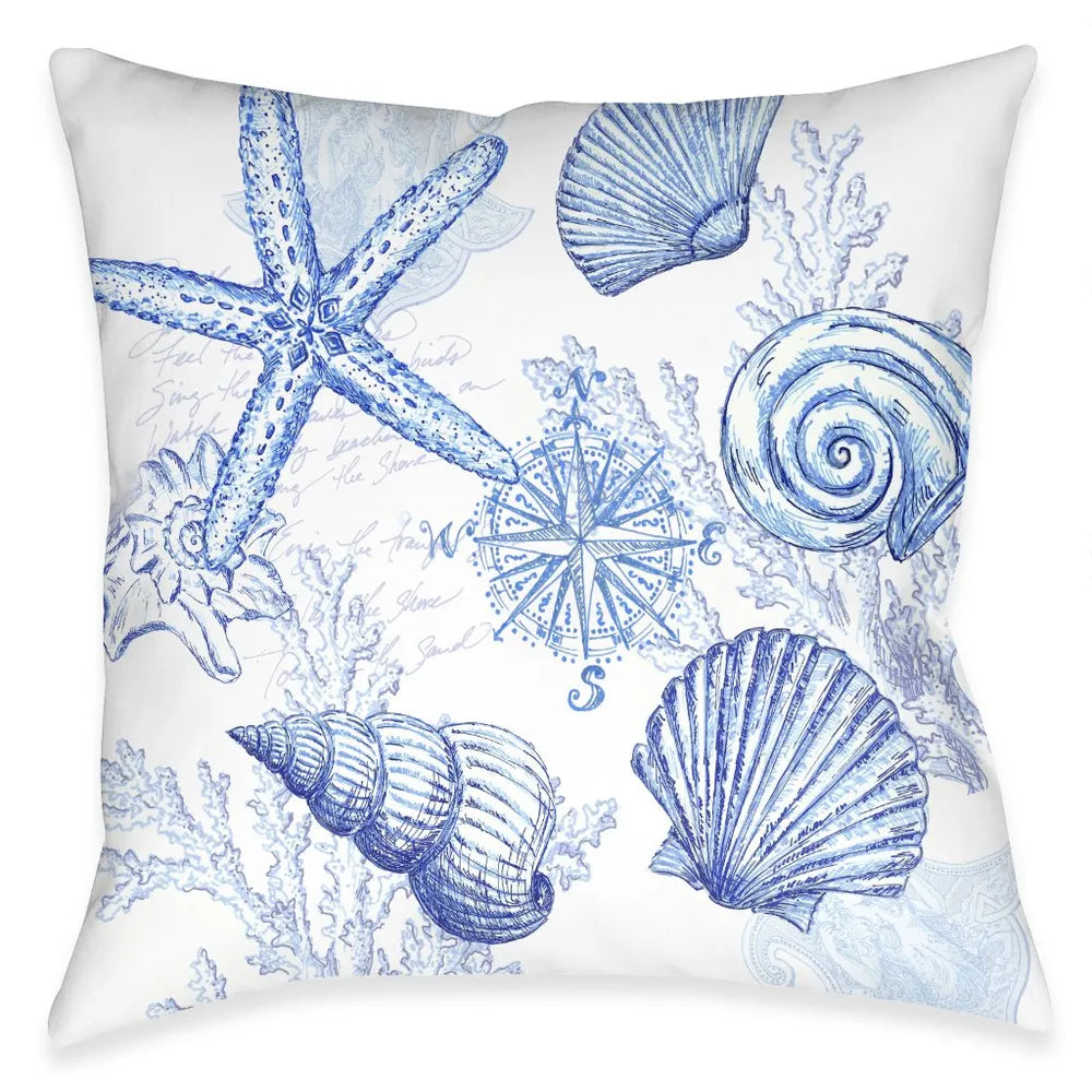 Coastal Sketch Shells Outdoor Decorative Pillow
