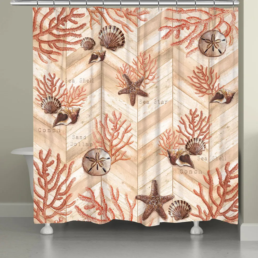 Coral Chevron Shower Curtain 