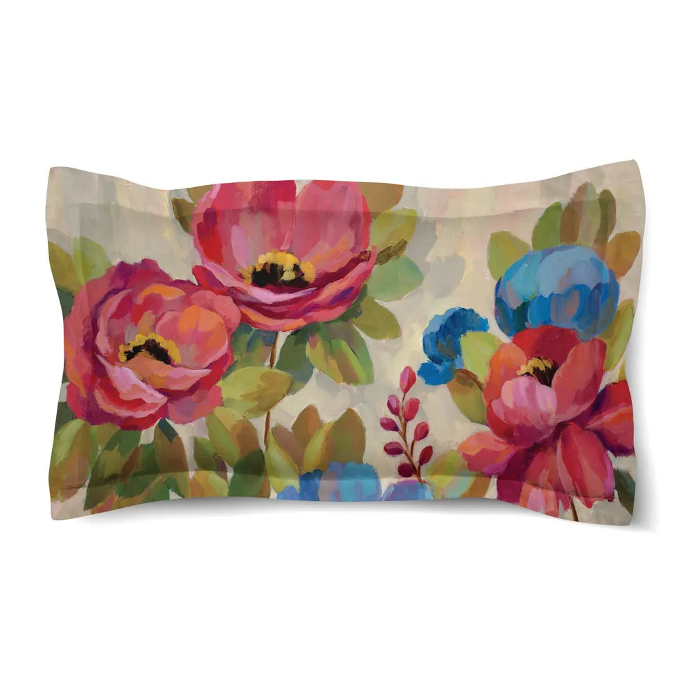 Coral and Blue Flowers Duvet Sham