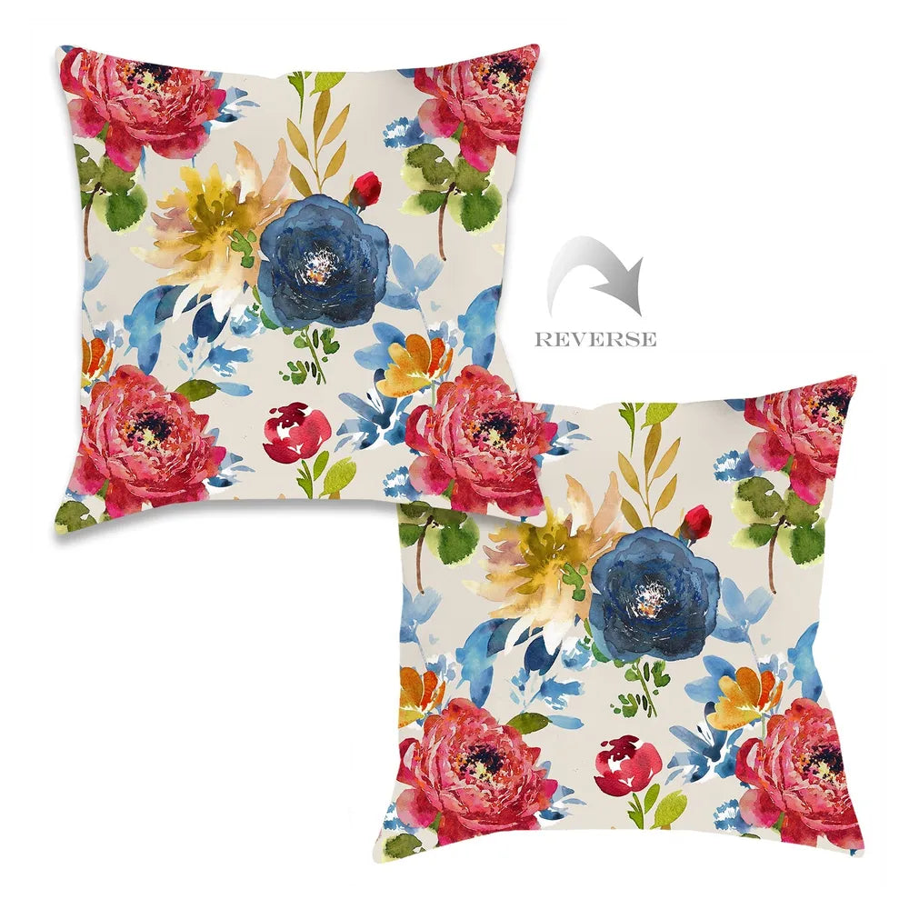 Country Bouquet Neutral Outdoor Decorative Pillow