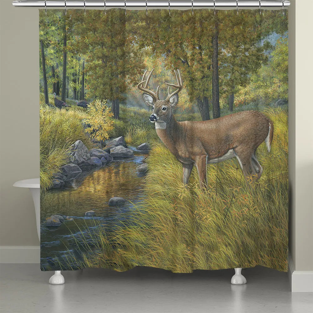Creekside Deer Retreat Shower Curtain