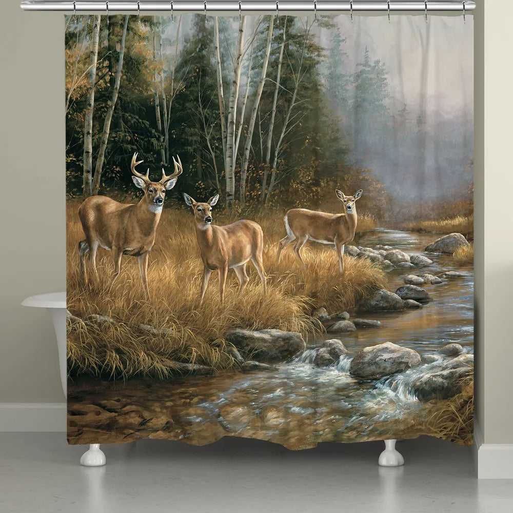 Wild Whitetail Deer Family Shower Curtain Laural Home