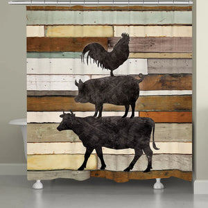 Shiplap Stacked Farm Animals Shower Curtain