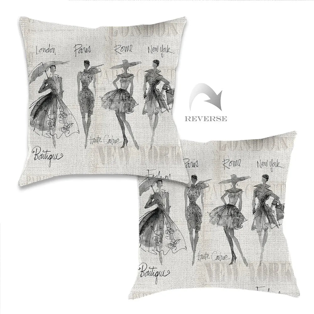 Fashion Sketchbook Black Indoor Woven Decorative Pillow