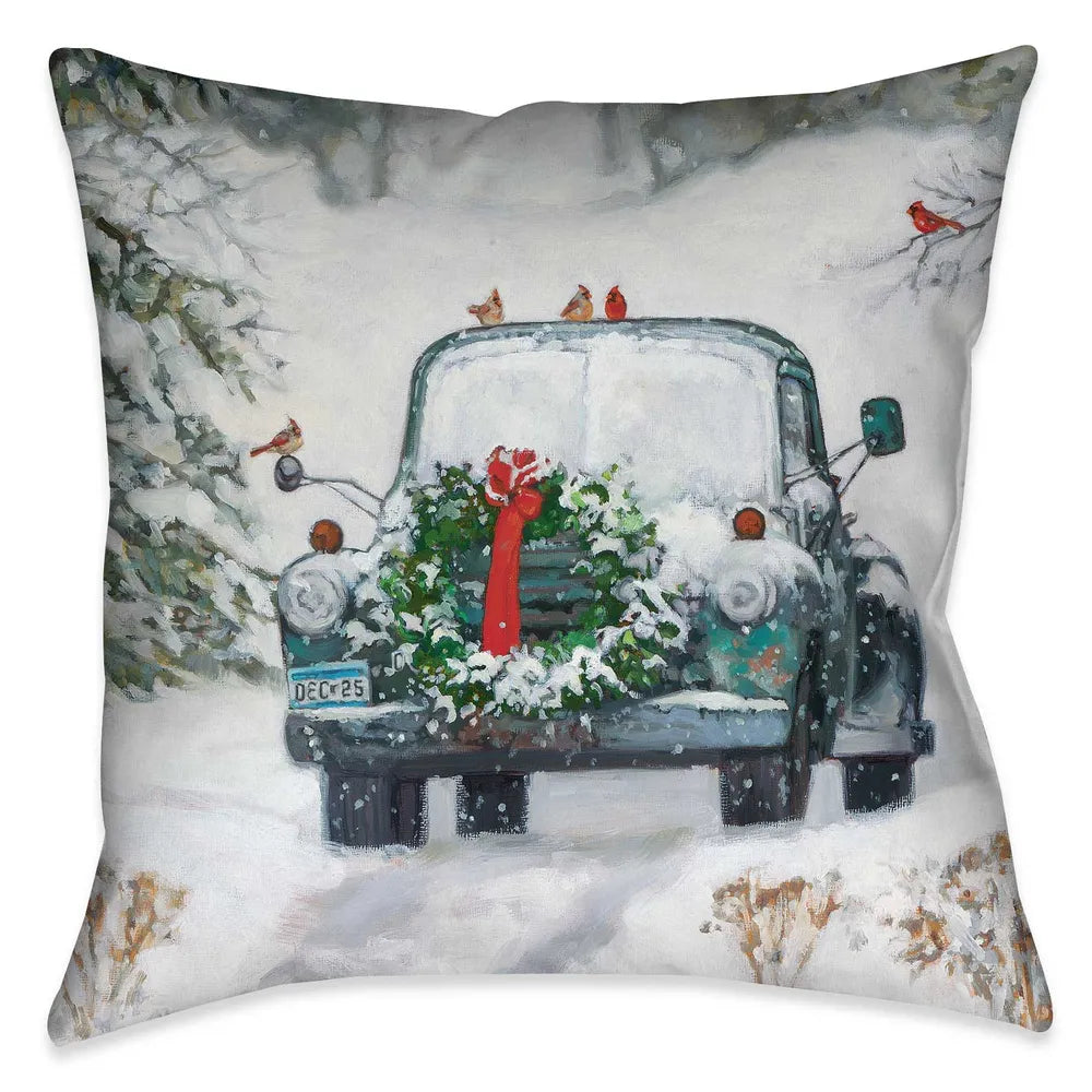 Vintage Holiday Pickup Indoor Decorative Pillow