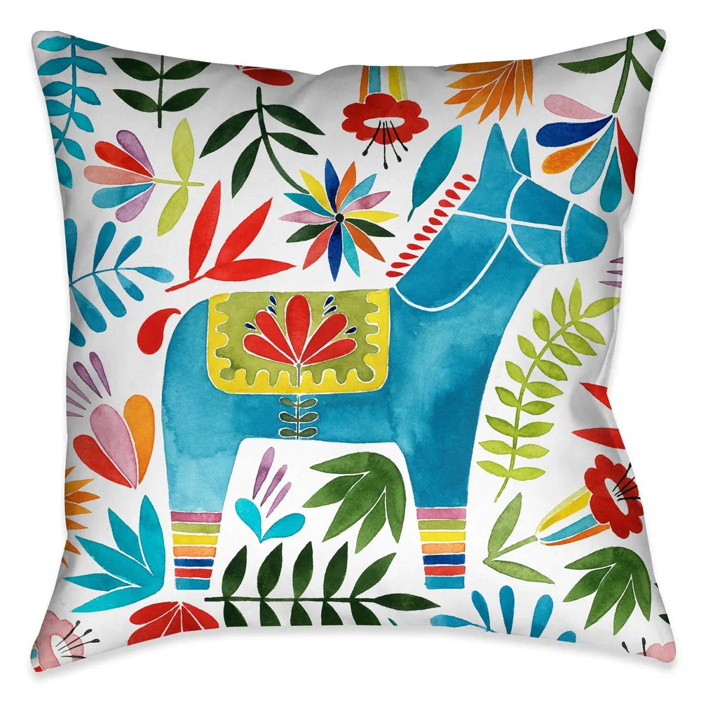 The fun Fiesta Animal III Outdoor Decorative Pillow displays a colorful animal and flower design motif that is sure to bring liveliness to any living space!