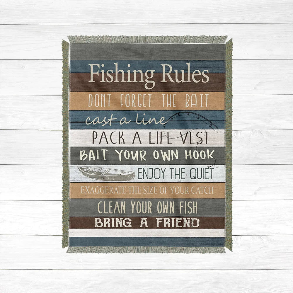 Fishing Rules Woven Throw Blanket