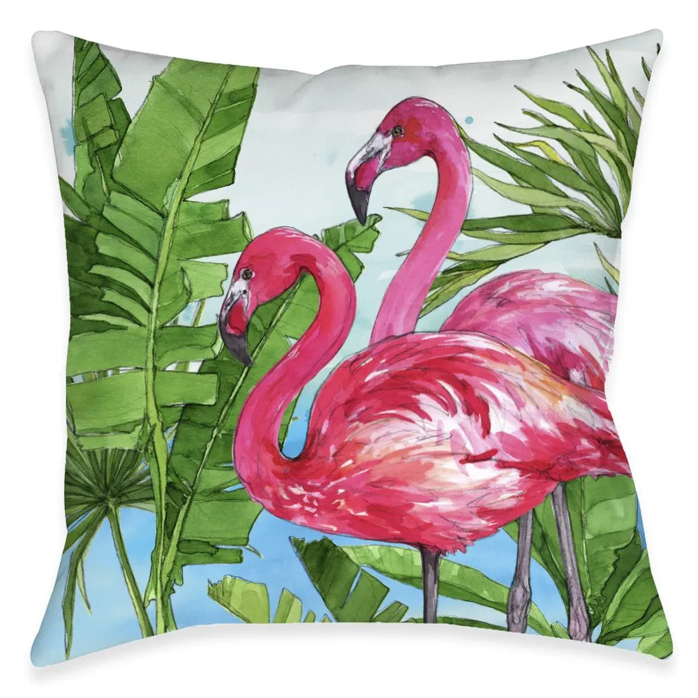 Flamingo In The Tropics Palm Indoor Decorative Pillow