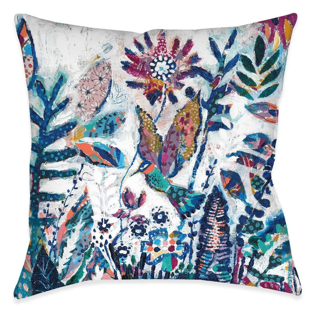 Floral Bird Patches Outdoor Decorative Pillow