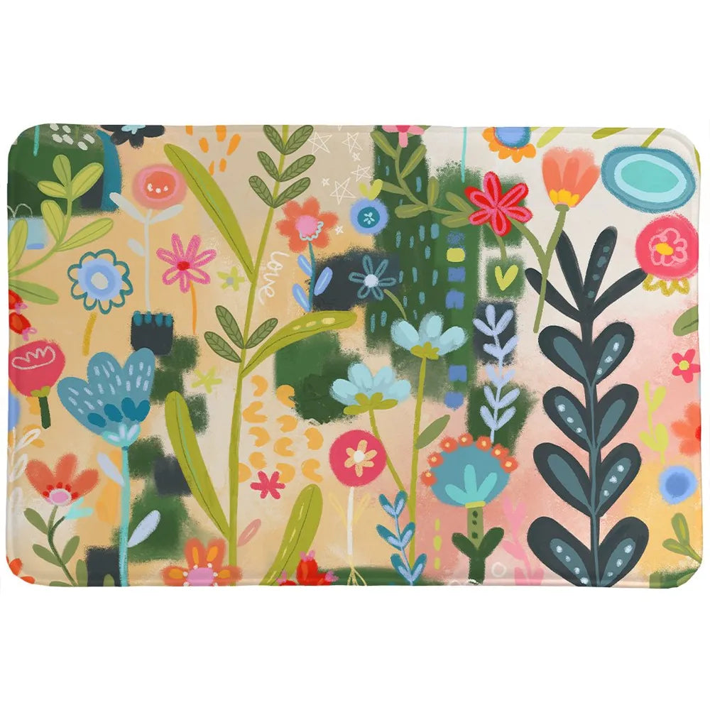 Floral Party Green Memory Foam Rug