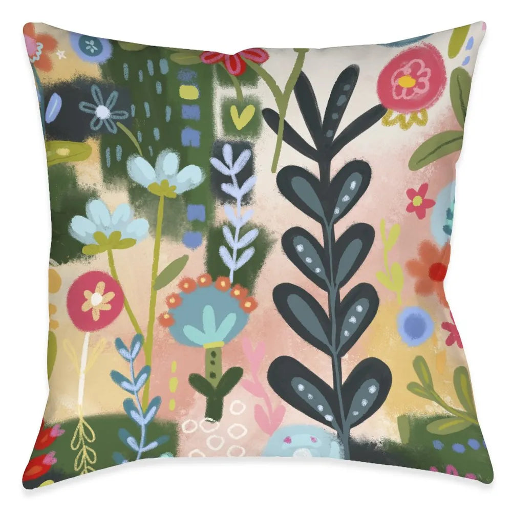 Floral Party Green Outdoor Decorative Pillow