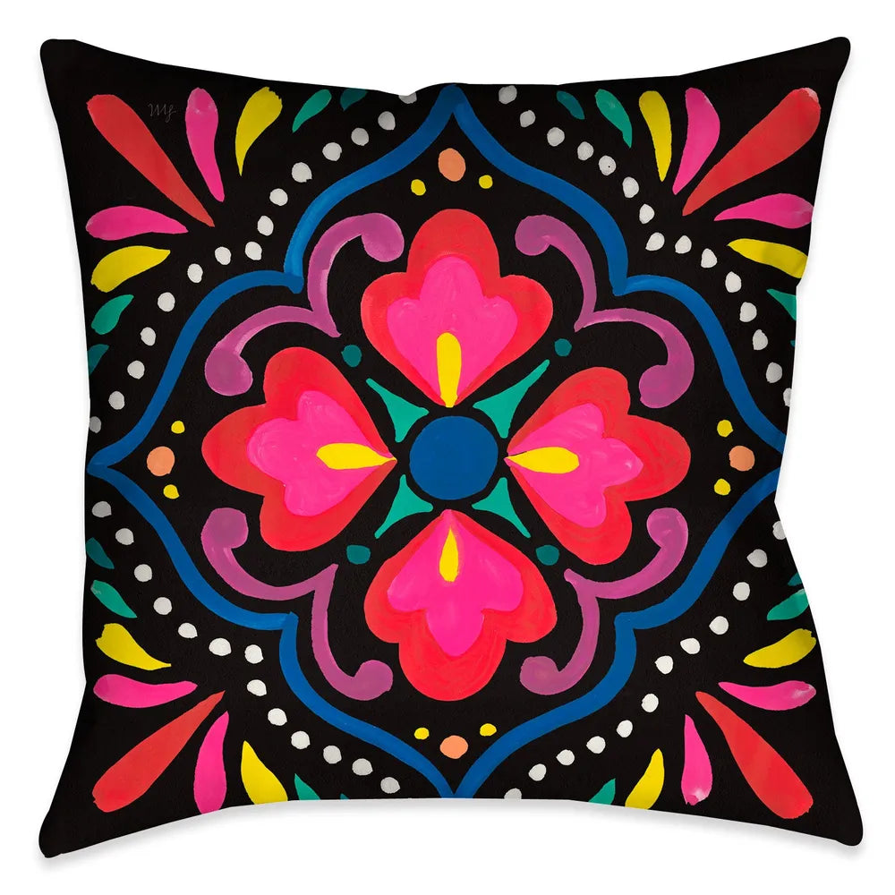 This beautiful modern folk-art inspired decorative pillow, features pops of vibrant colorful flowers against a off-white background. 