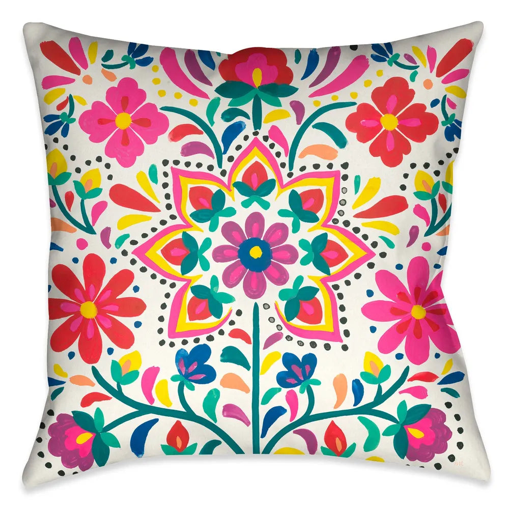 Folk Art Floral V Outdoor Decorative Pillow