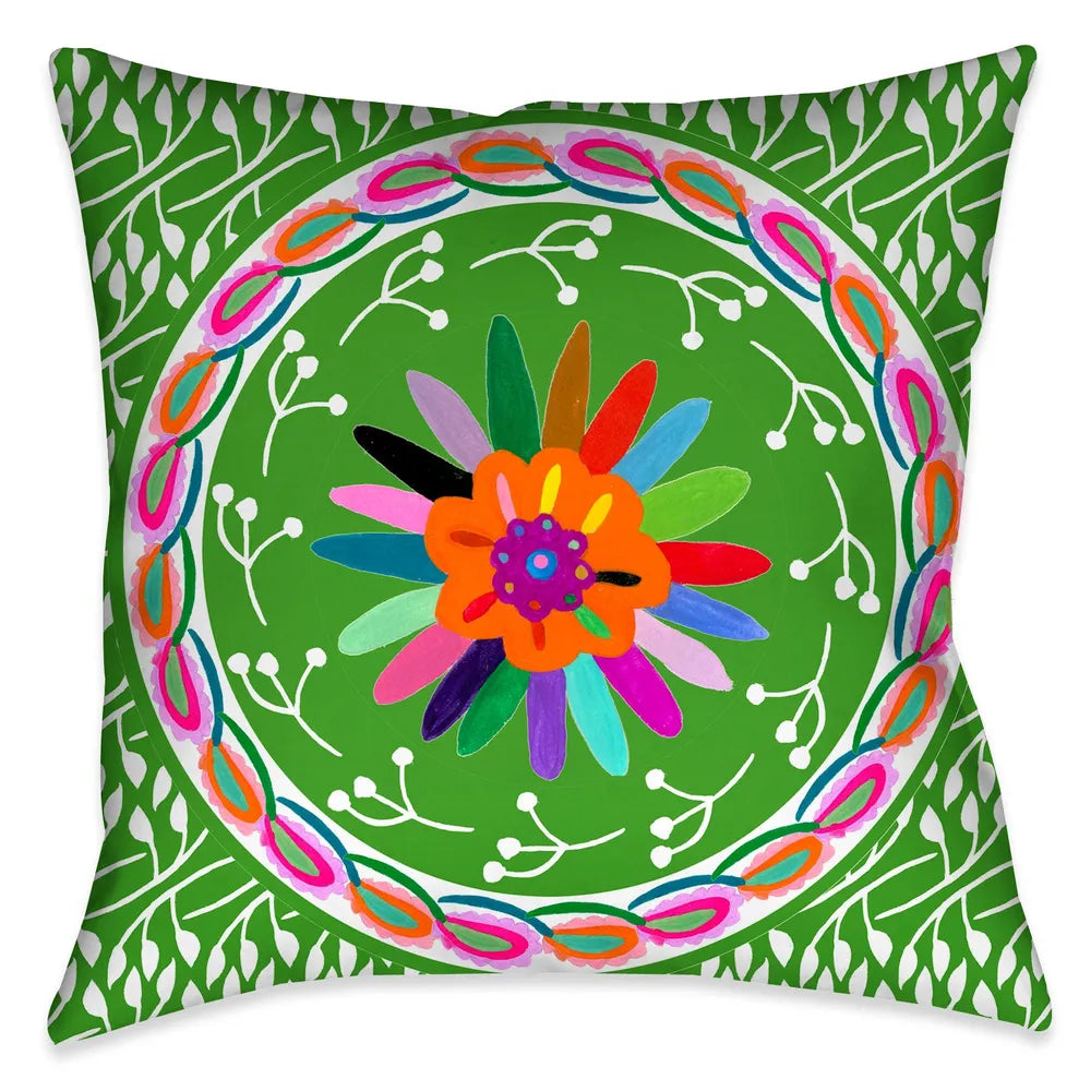 Folk Art Whimsy III Outdoor Decorative Pillow